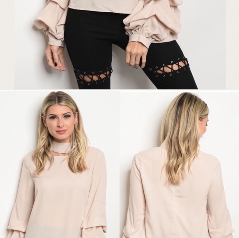 GORGEOUS RUFFLE CHOKER NECK CREAM BLOUSE Large